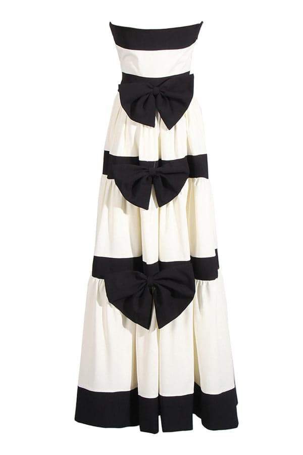 Abito lungo con fiocco color block Karen