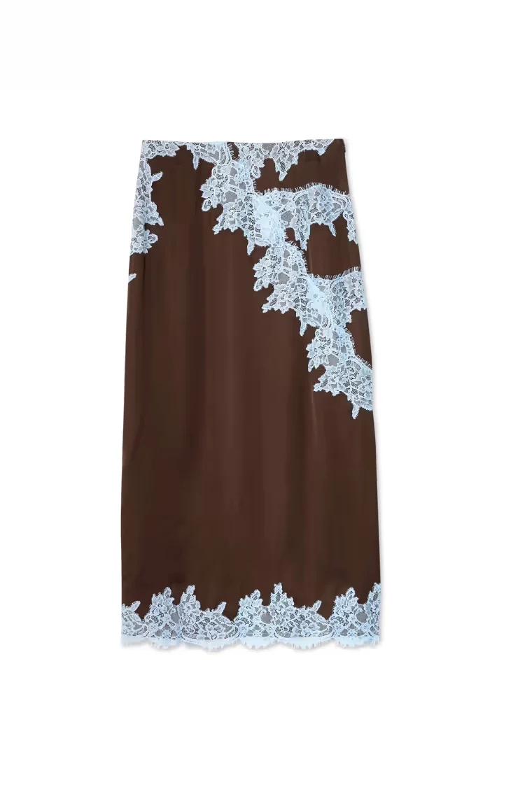 Contrast Lace Halter Neck Skirt Set