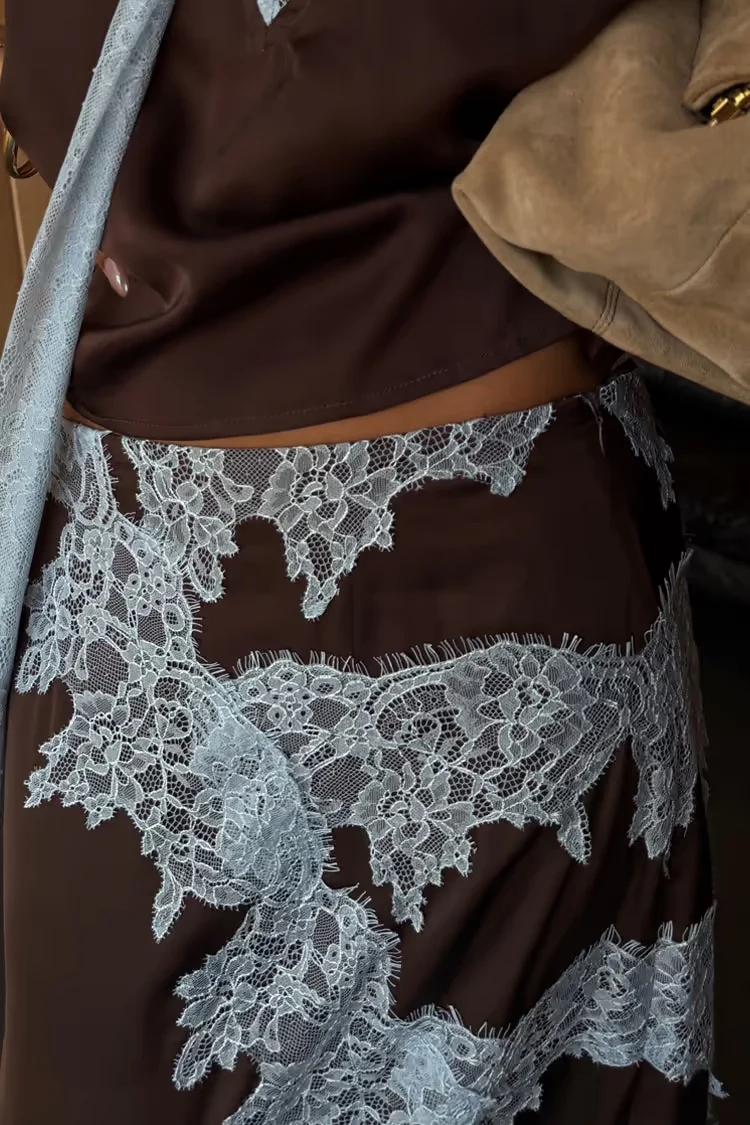 Contrast Lace Halter Neck Skirt Set