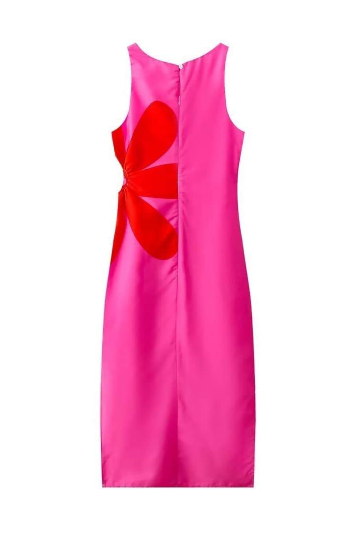 오필리아 플로럴 프린트 컷아웃 미디 드레스