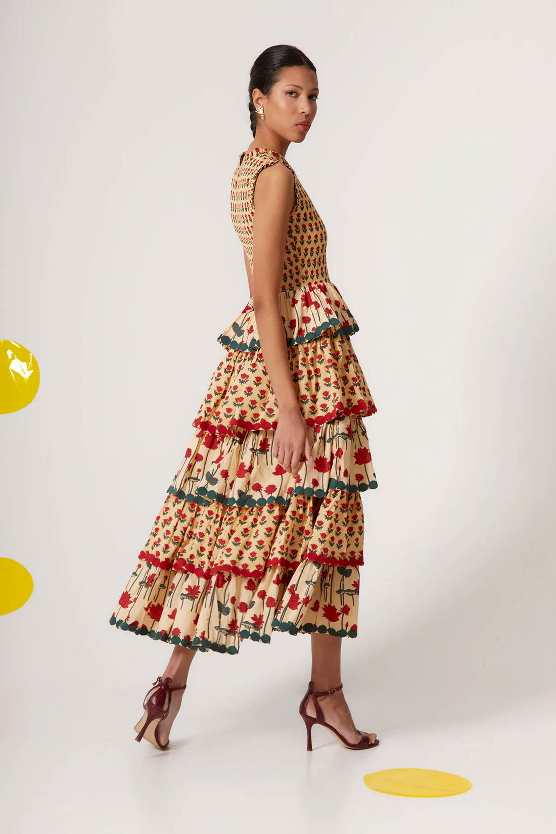 Sleeveless Smocked Tier Midi Dress