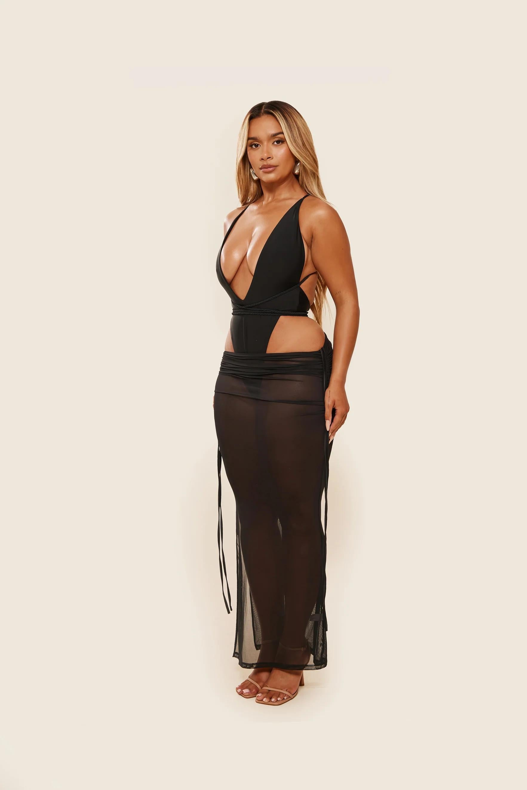 Black Sheer Maxi Skirt Set