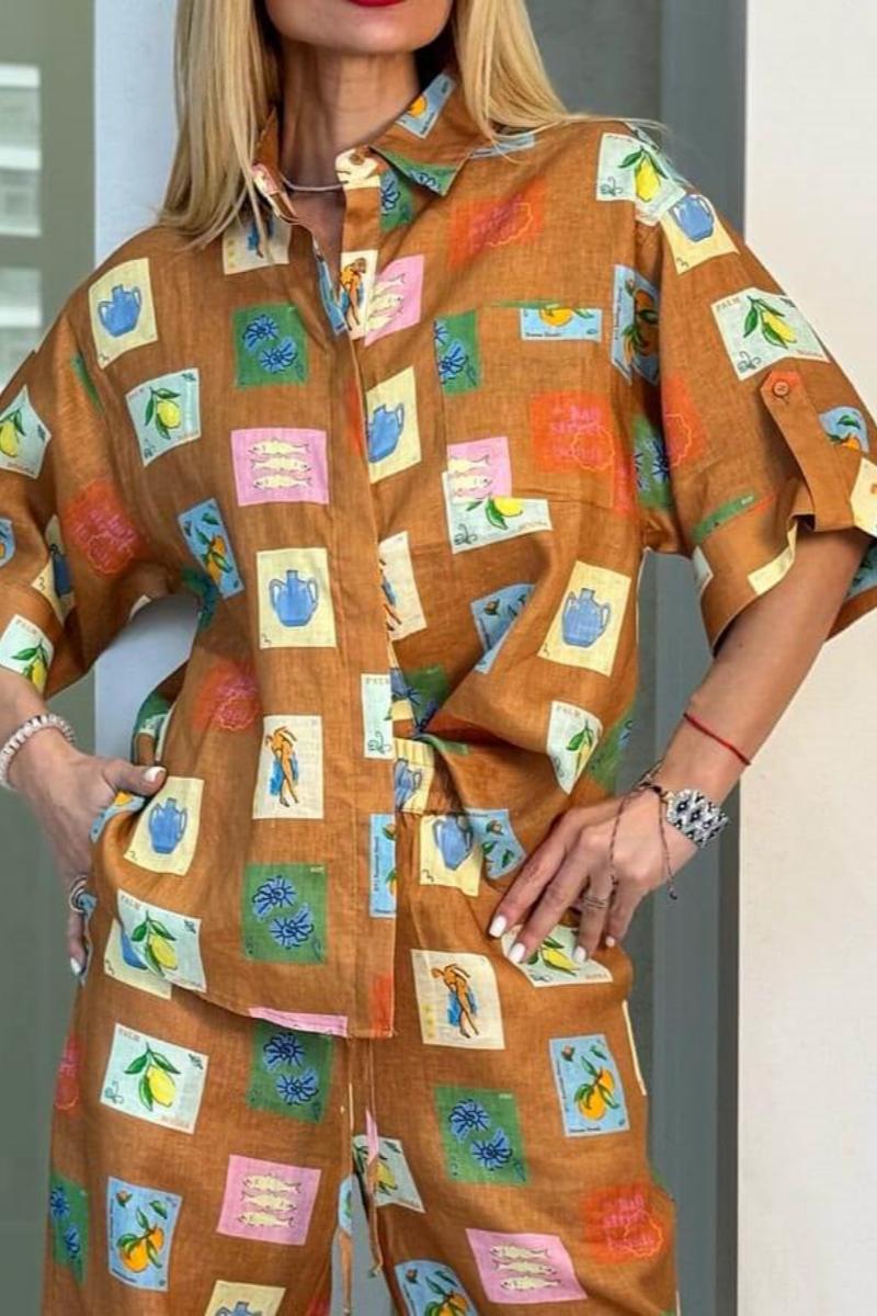 Pantalon large ample avec imprimé floral botanique ethnique - Ensemble