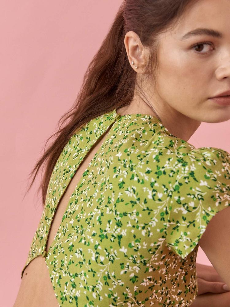 Rochie de soare midi cu decolteu rotund cu imprimeu Rachel