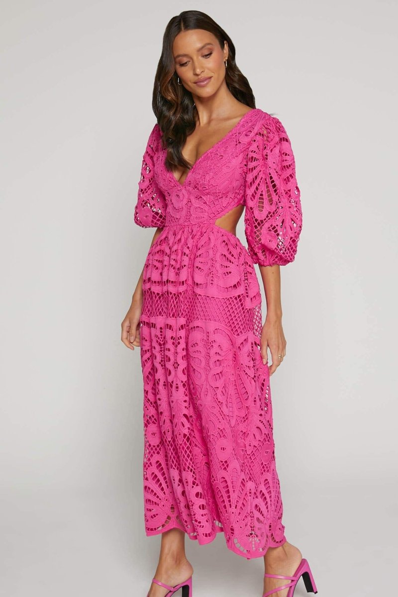dresses-Sandra Embroidered Lace Cut-out Midi Dress-SD00604302756-Hot Pink-S - Sunfere
