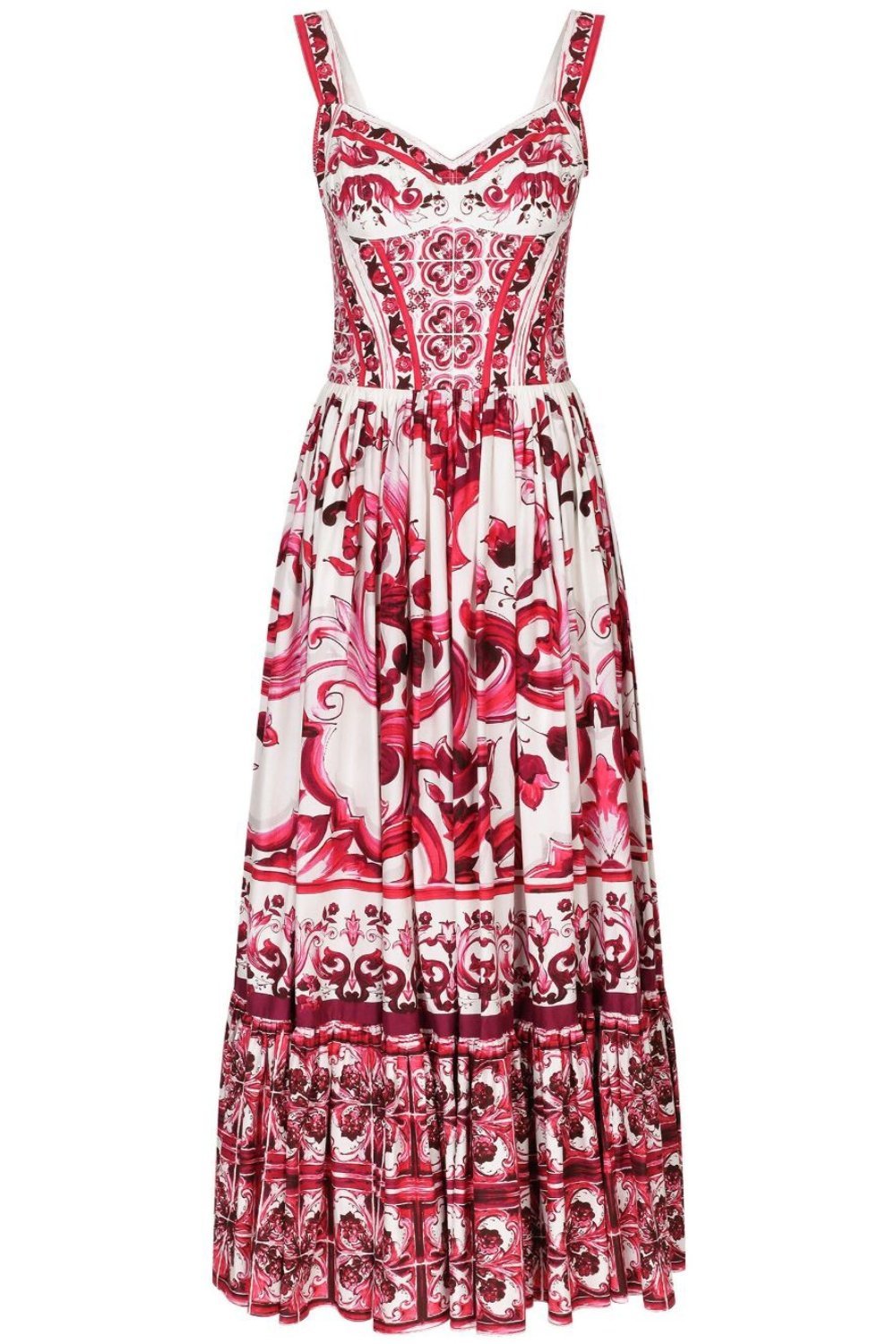 dresses-Sibyl Printed Shirred Strap Maxi Dress-SD0020627642-Red-S - Sunfere
