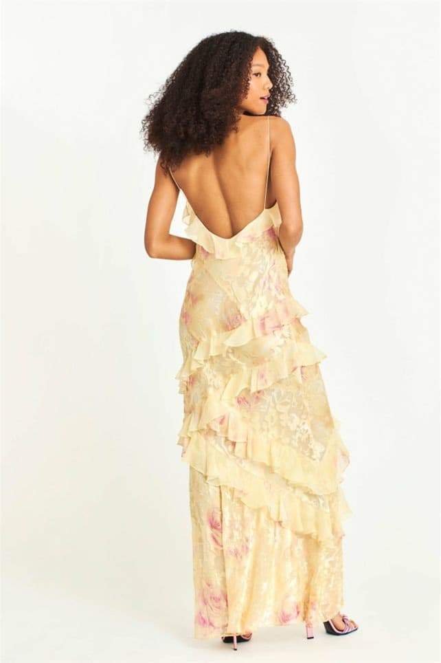 Robe longue à volants et motif floral Virginia