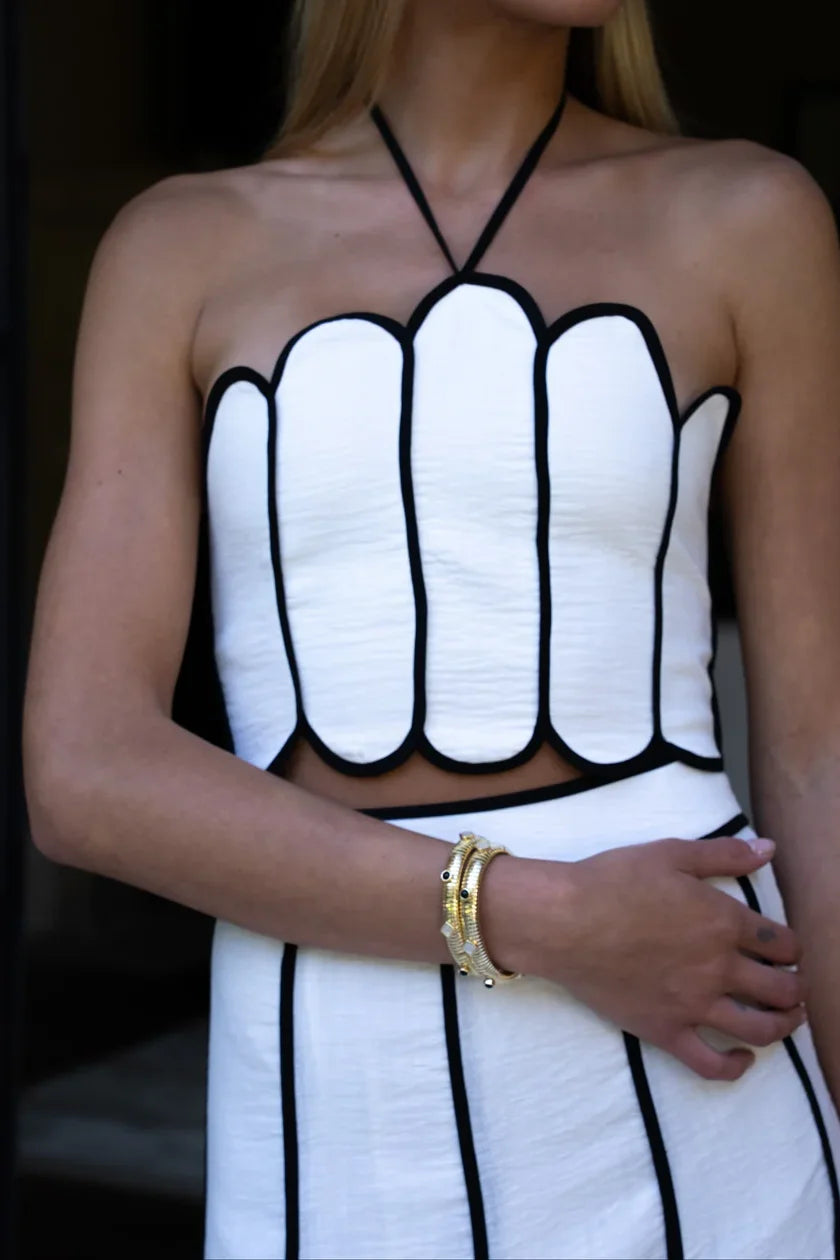 Completo gonna con contrasto smerlato bianco e nero
