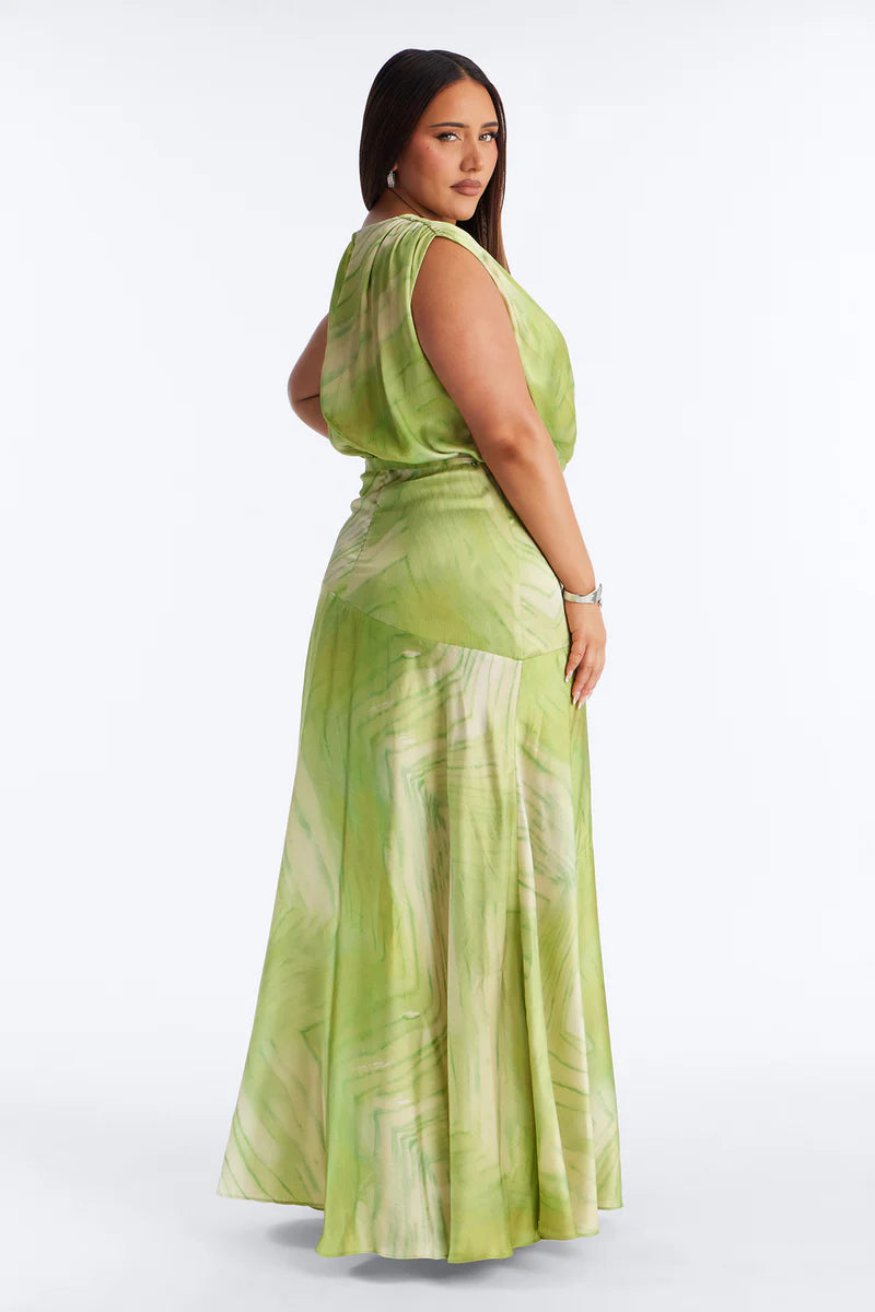 Periwinkle print ærmeløs satin maxi-kjole