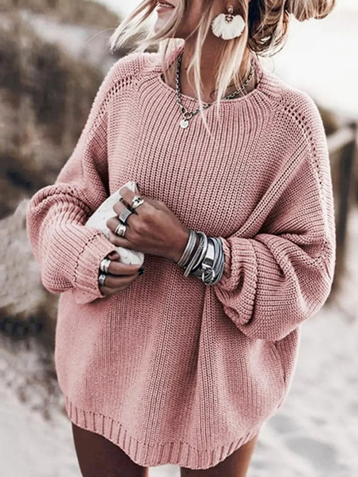 Oversized Knit Batwing Sweater & Ruffled Mini Skirt Set