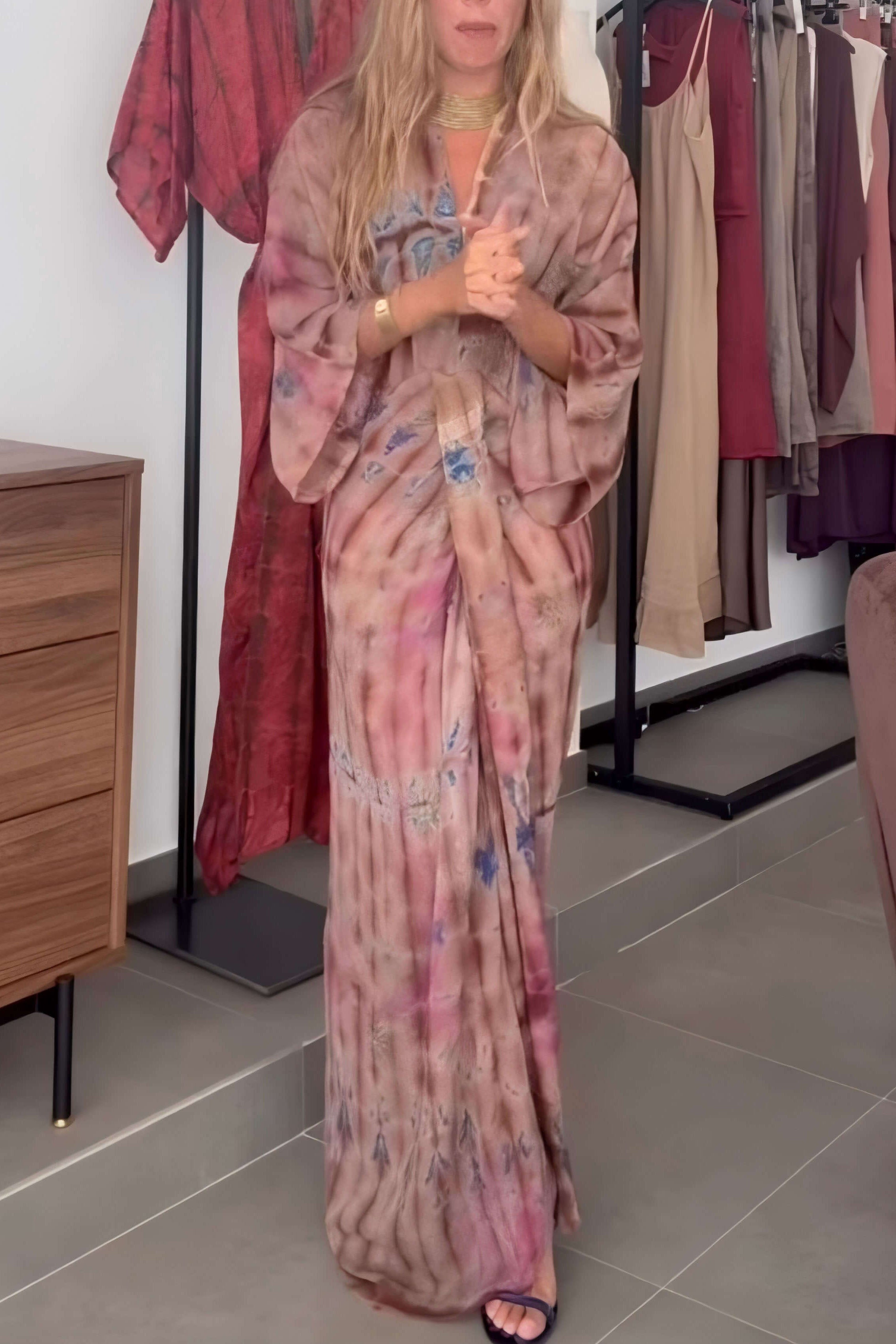 Kimono-Style Printed Dress