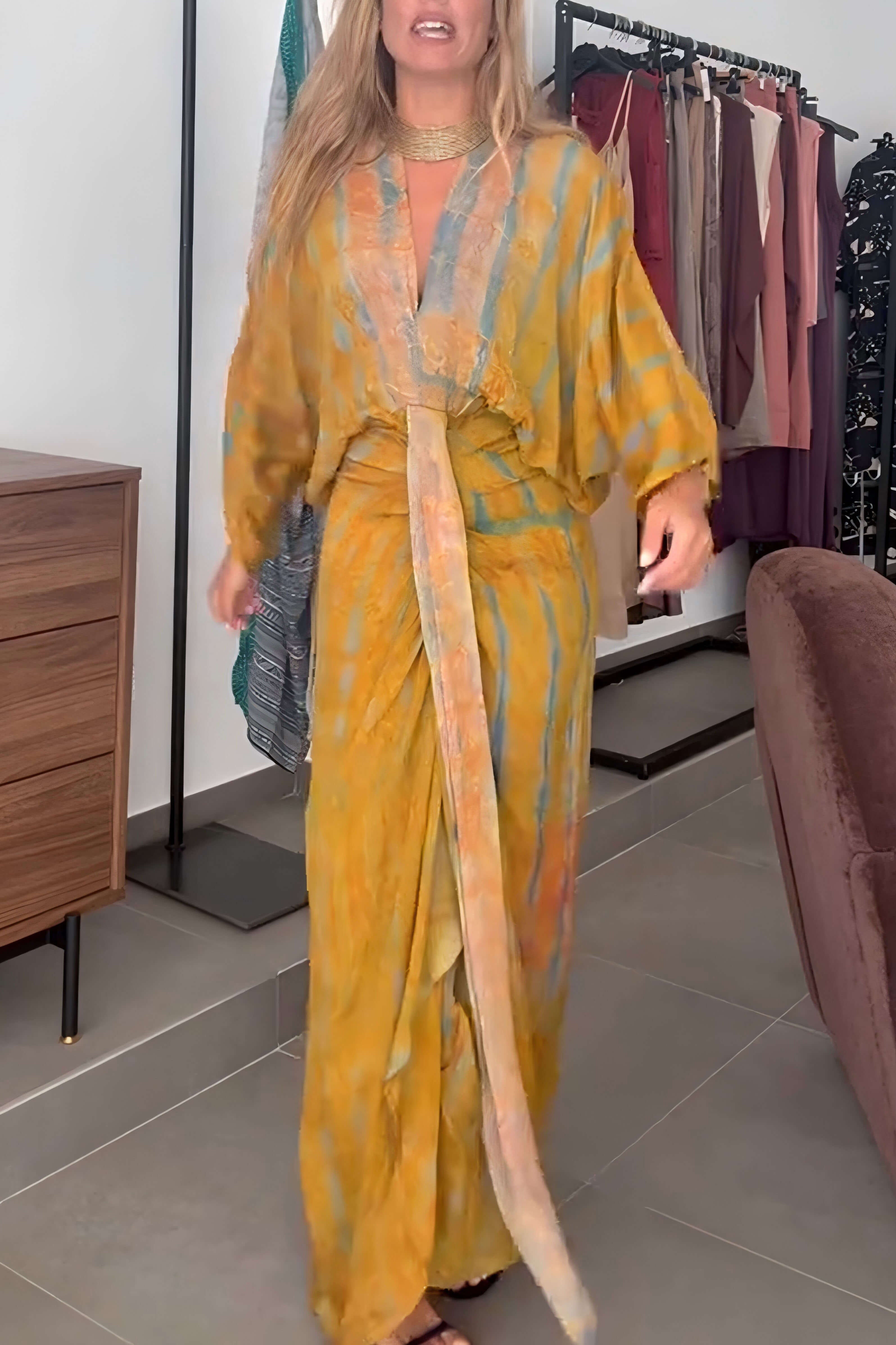 Kimono-Style Printed Dress