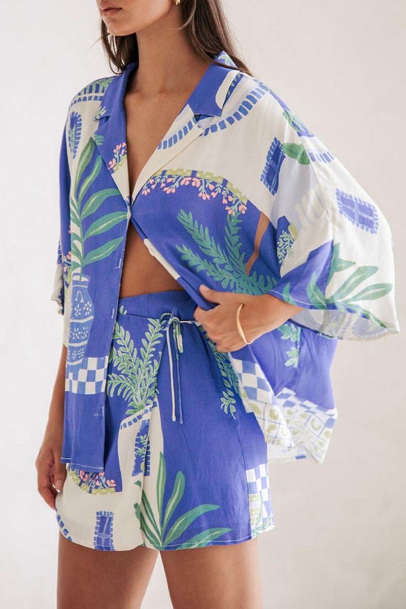 Conjunto de camisa holgada con estampado único y falda con cordones y cintura elástica