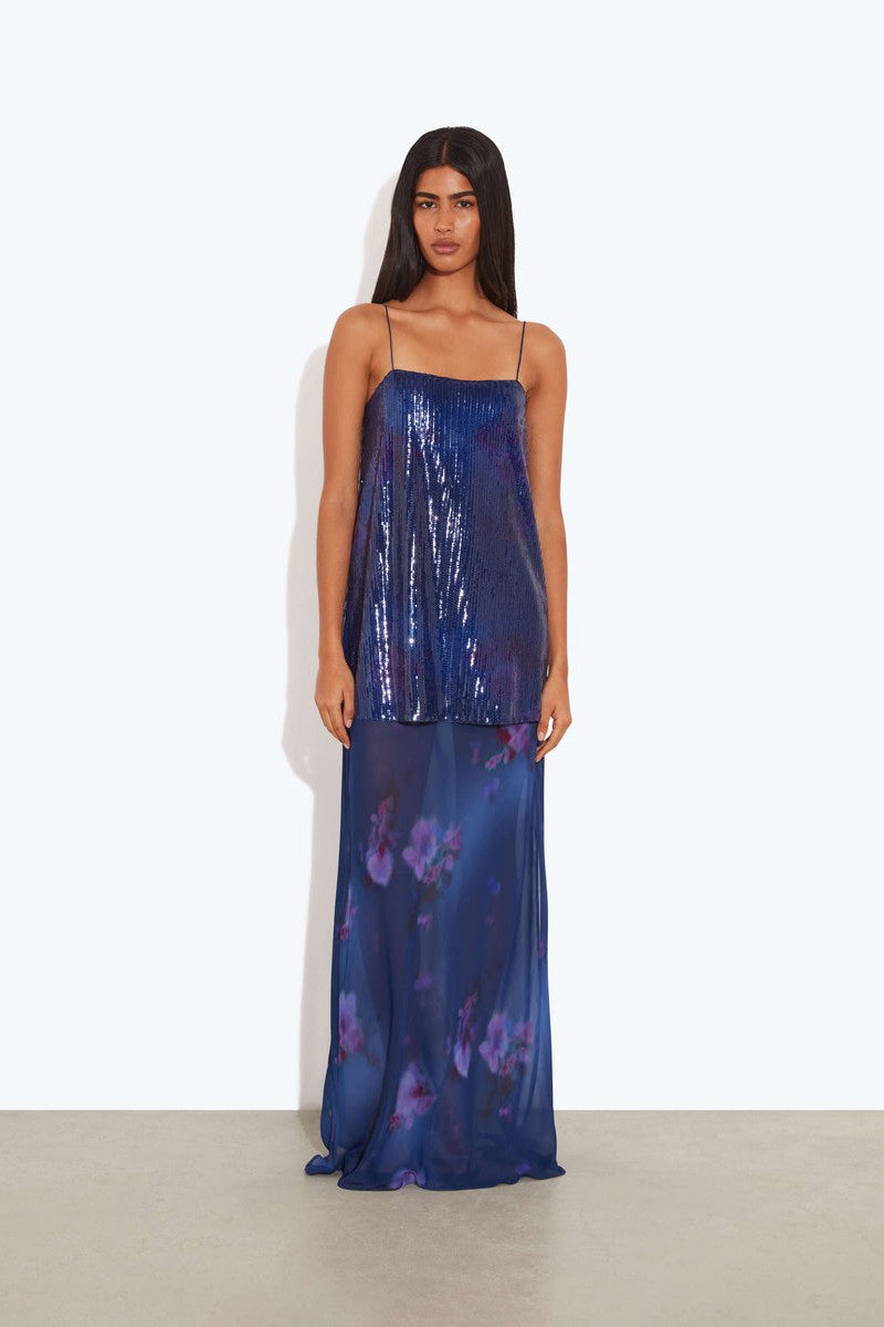 Sequined Camisole Floral Print Maxi Dress
