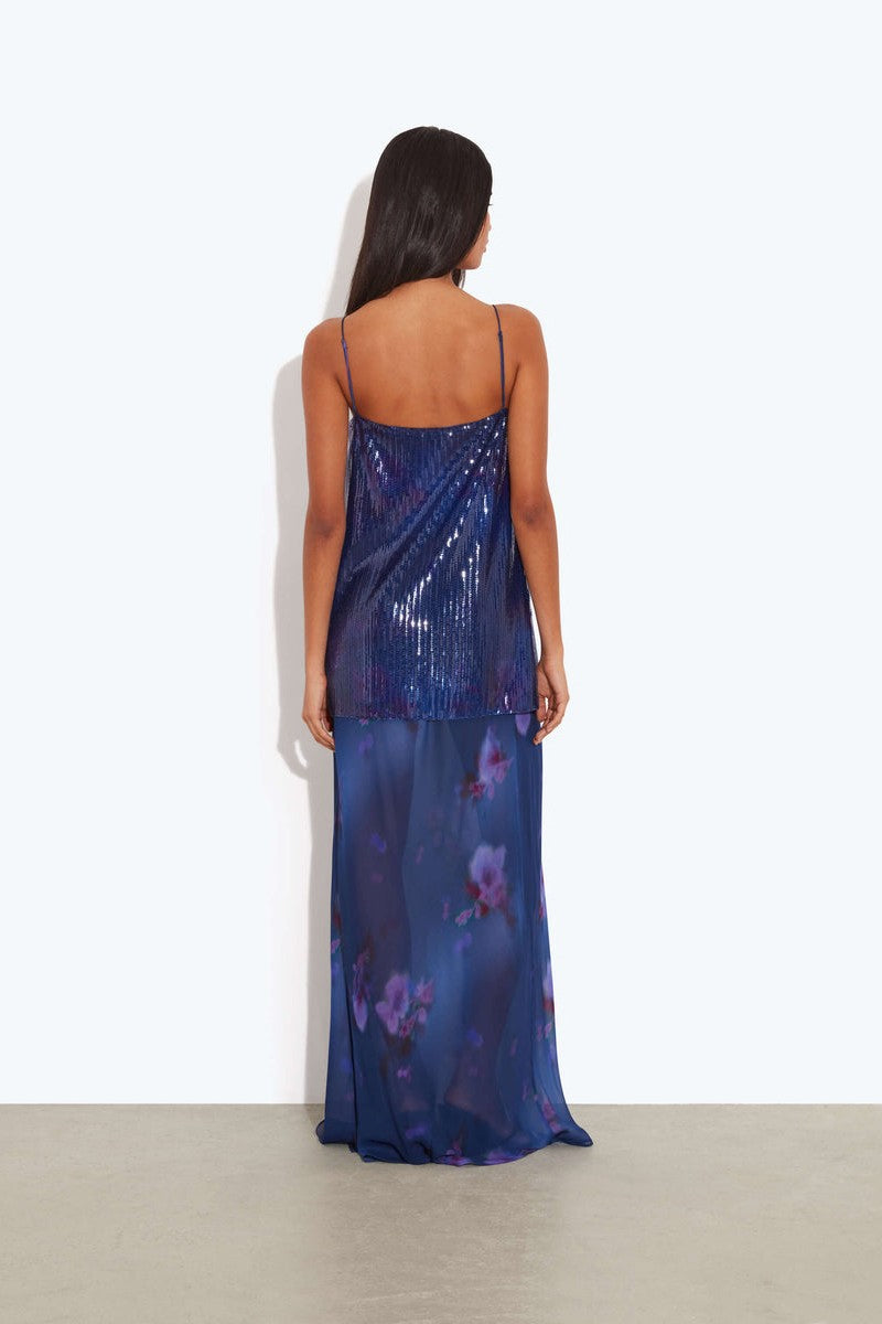 Sequined Camisole Floral Print Maxi Dress