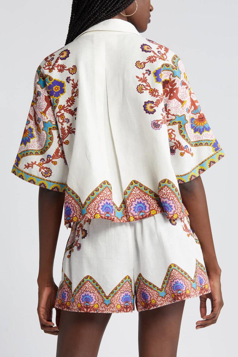 Etnický květinový vzor košile a kraťasy komplet