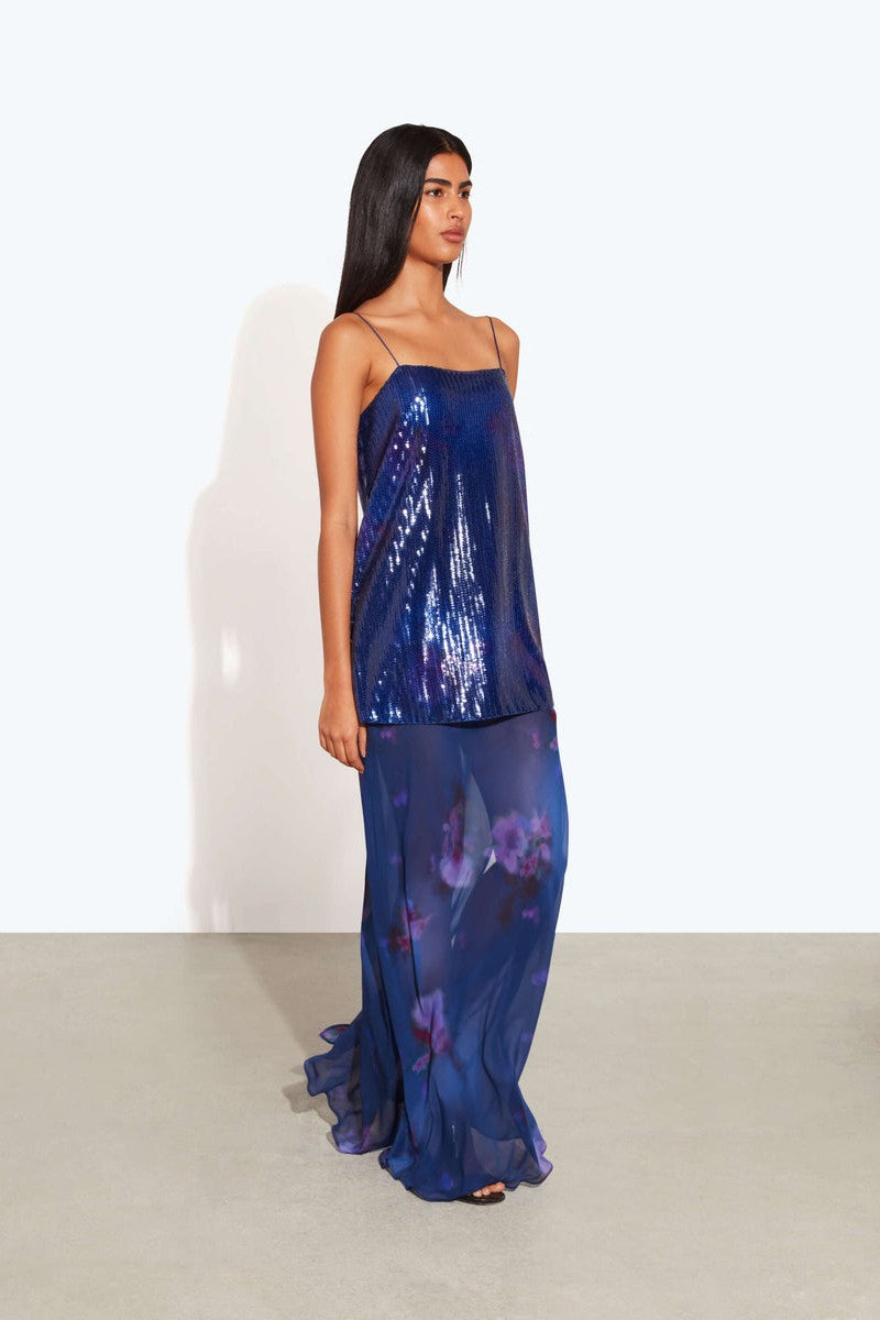 Sequined Camisole Floral Print Maxi Dress