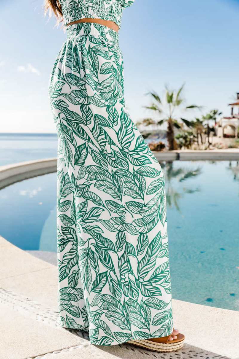 Boho kwiatowy dwuczęściowy zestaw spodni w turkusowym kolorze