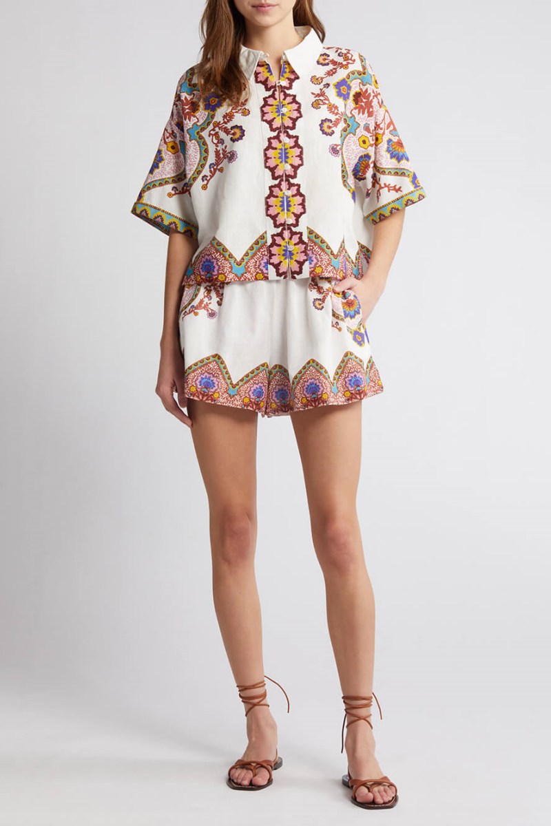 Etnický květinový vzor košile a kraťasy komplet