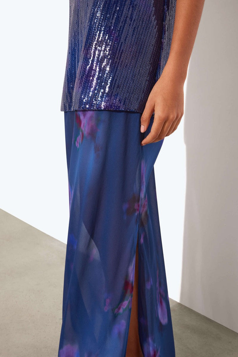 Sequined Camisole Floral Print Maxi Dress