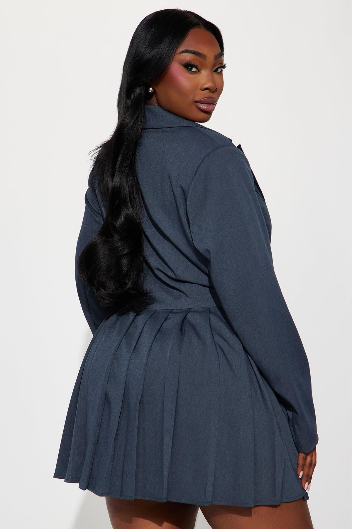 Plunging Neckline Pleated Blazer Mini Dress