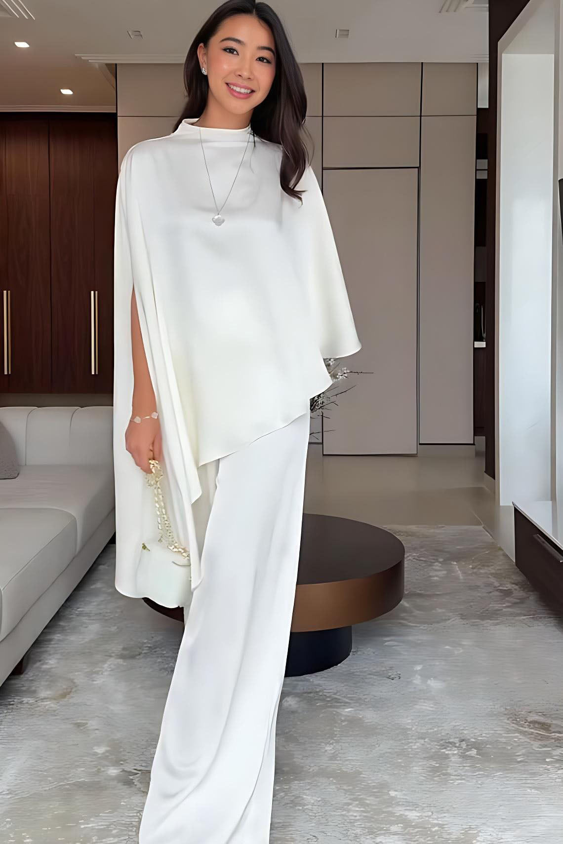 Cape Sleeve Wide-Leg Pants Set