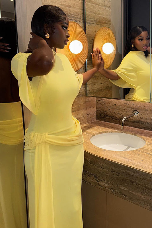 Backless Ruched Slit Maxi Dress