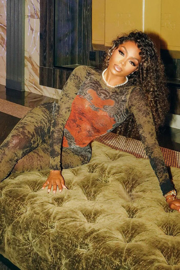 Edgy barokk kamuflasje gjennomsiktig jumpsuit