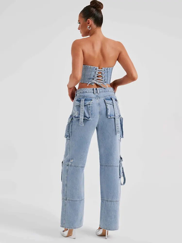 Jeans de tiro bajo con bolsillos