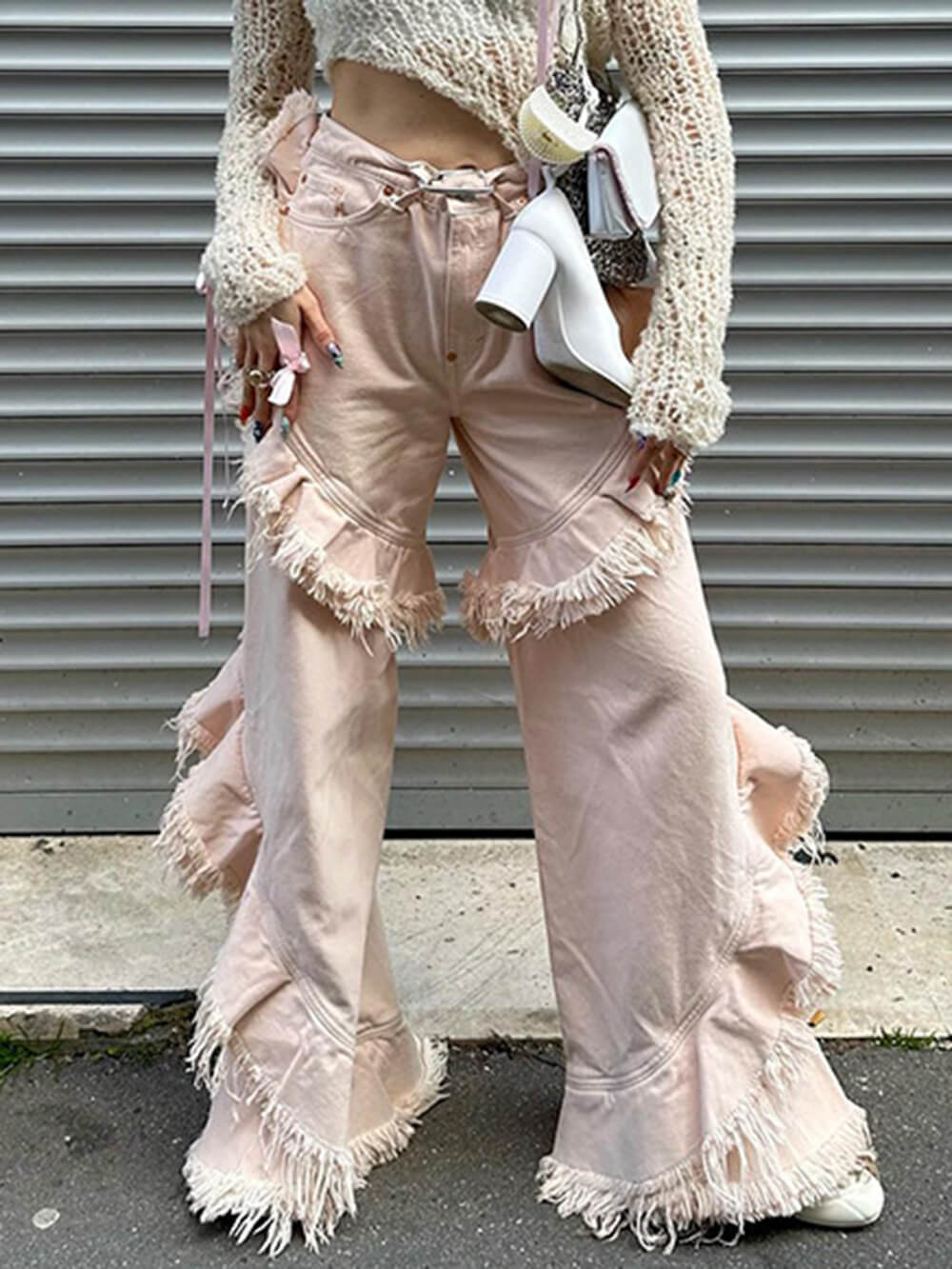 Rosa lavt liv råkantjeans
