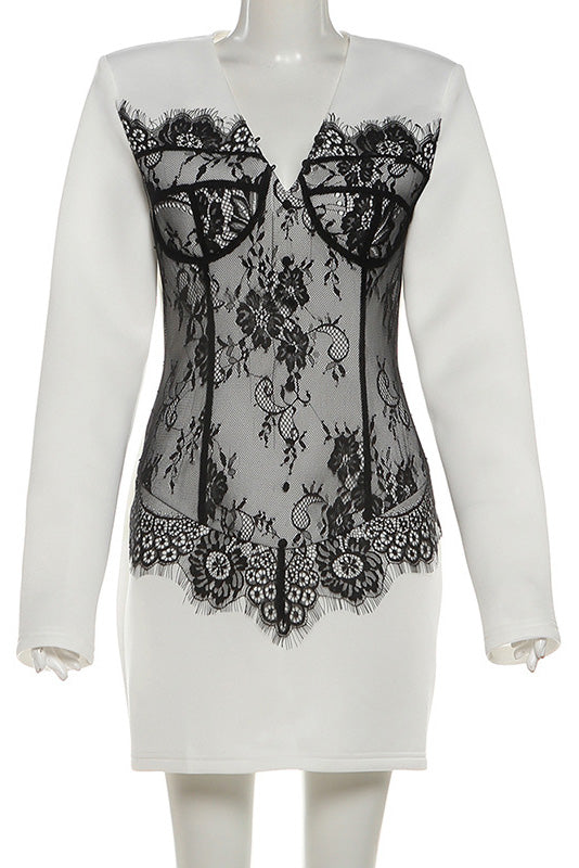 Edgy Lace Bodycon Mini Blazer Dress