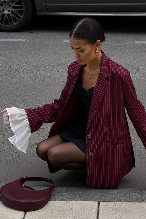Oversized Striped Lace Blazer