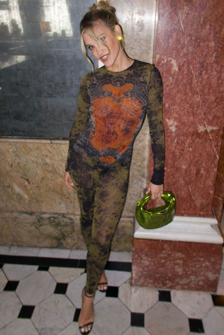 Edgy barokk kamuflasje gjennomsiktig jumpsuit