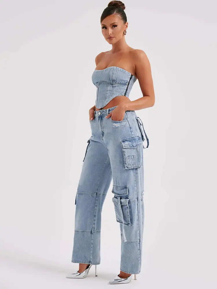 Jeans de tiro bajo con bolsillos