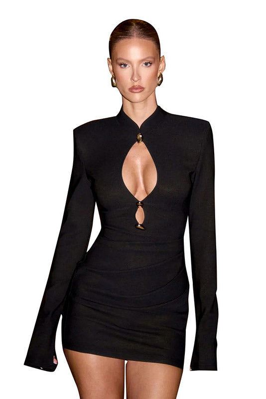 Robe mini blazer à col montant avec découpe et détails dorés