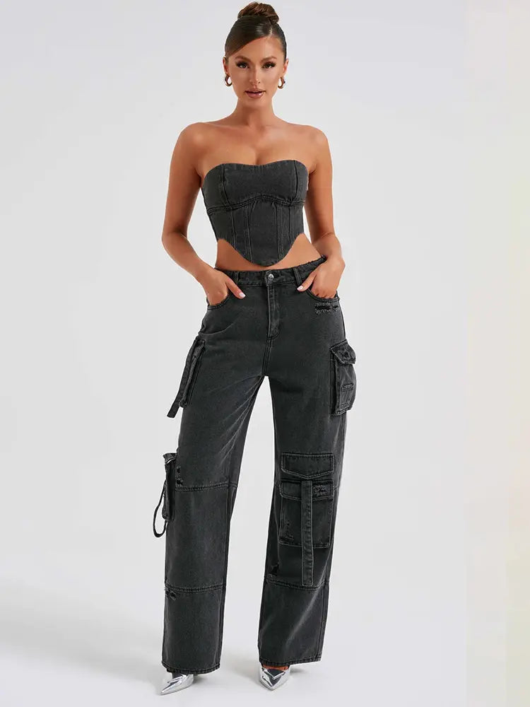 Jeans de tiro bajo con bolsillos