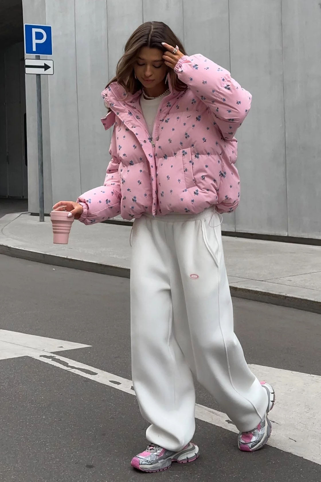 Floral Print Puffer Jacket with Hood