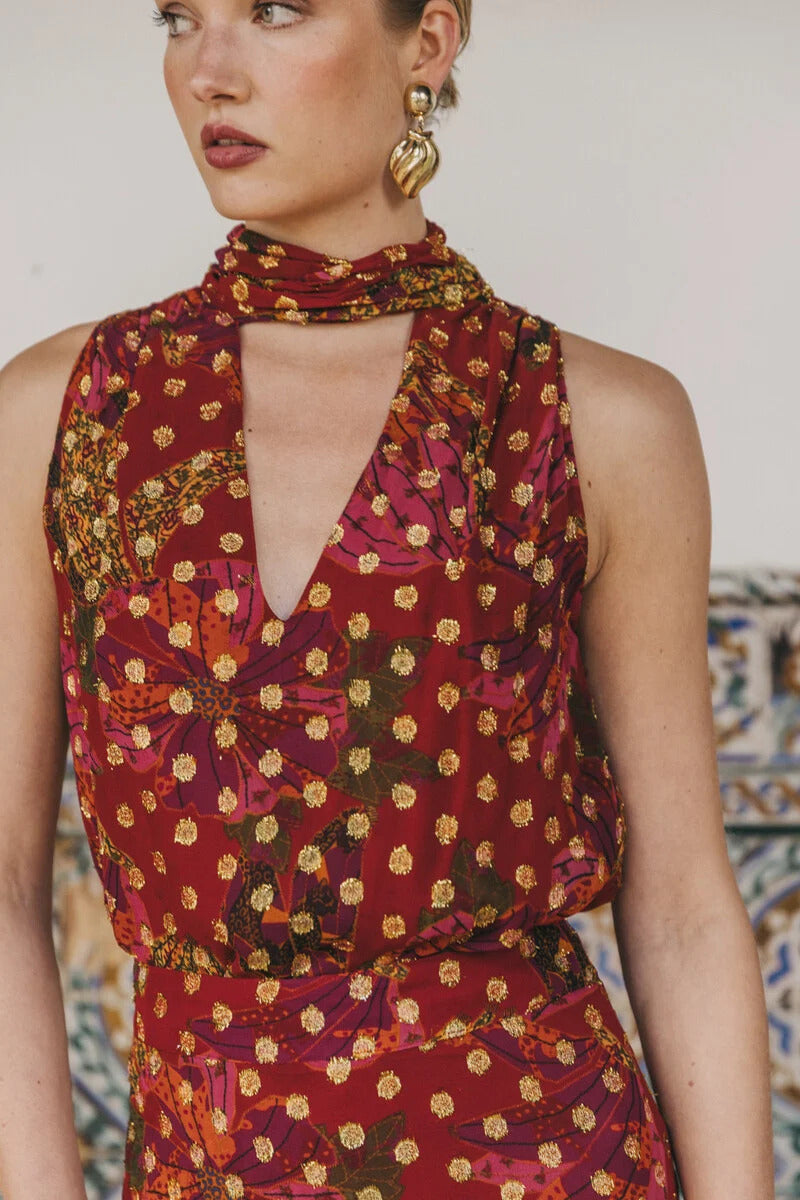 Blumiges Schulterfreies Stufiges Rüschen Maxikleid