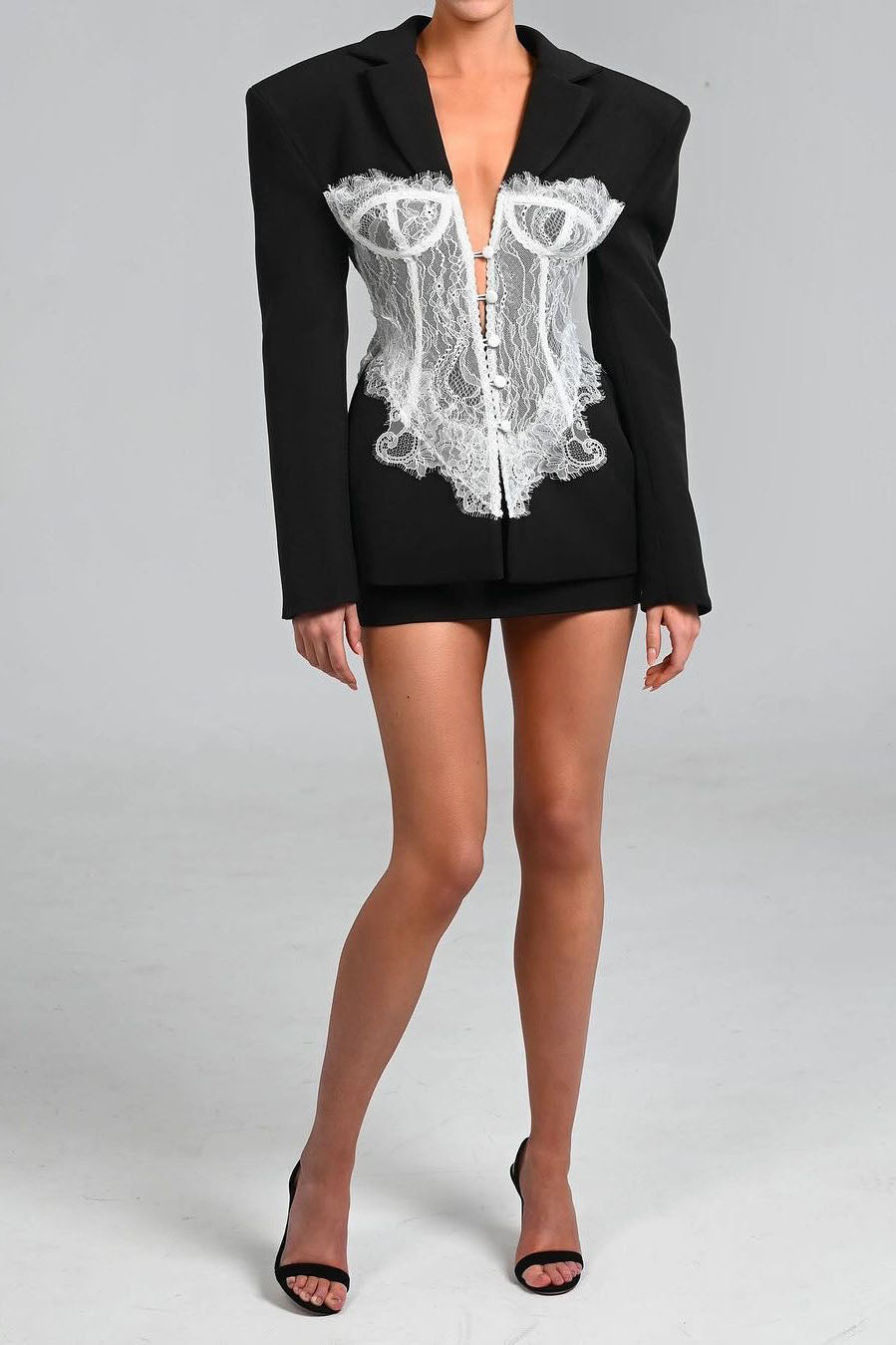 French Lace Cinch Blazer Mini Dress