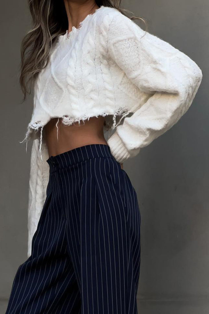 Distressed Mohair Crop Sweater