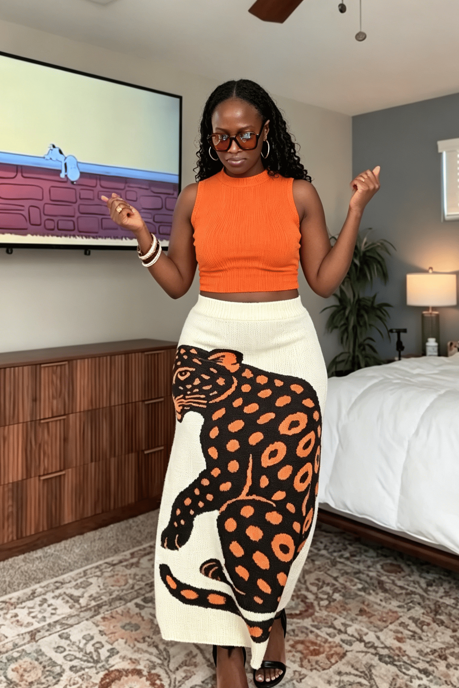 Big Leopard Jacquard High Waist Knit Midi Pencil Skirt