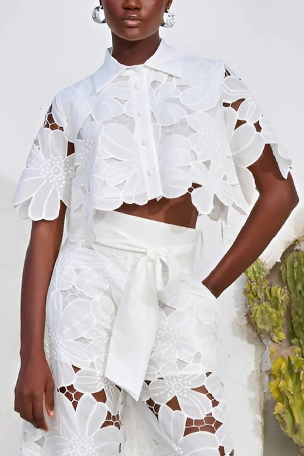 Conjunto de duas peças com cardigã oco de cor sólida