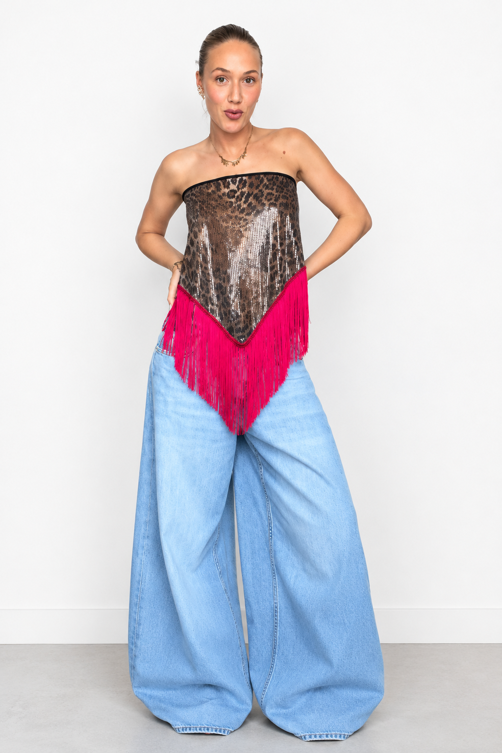 Retro Chic Leopard Print Tassel Tube Top