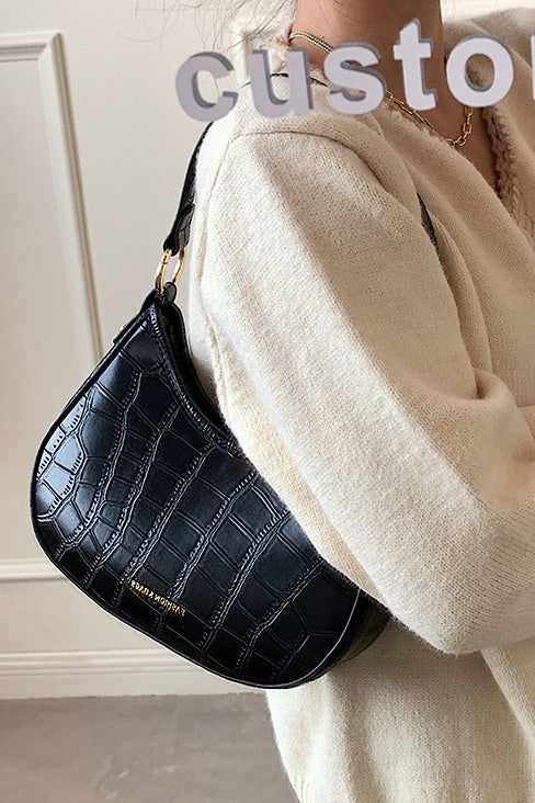 Black Croc Mini Hobo Bag