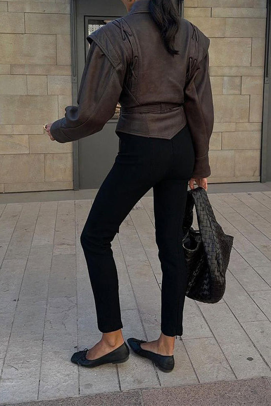Street-Style High-Gloss Lace-up Leather Jacket