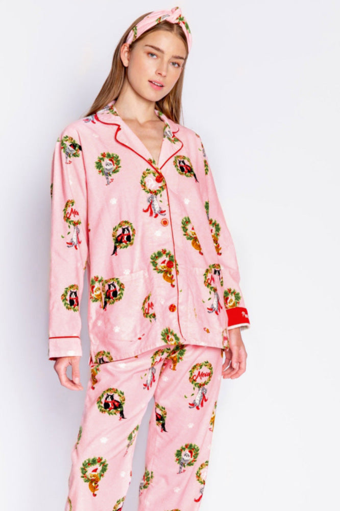 Kitten Wreath Print Pajama Set