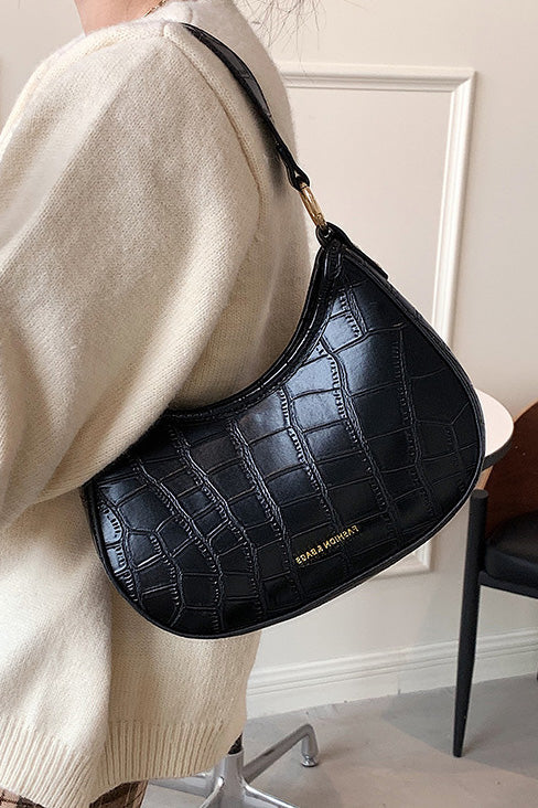 Black Croc Mini Hobo Bag