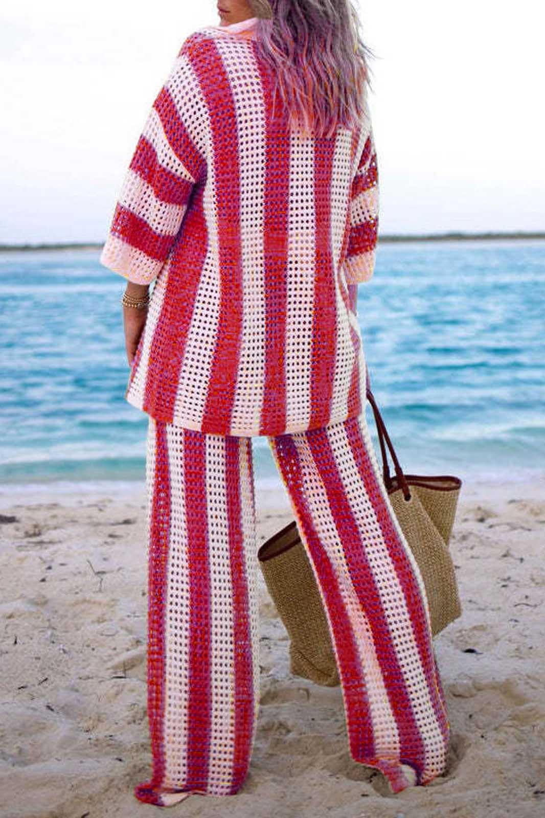 ホロー ストライプ シャツ ニット セット