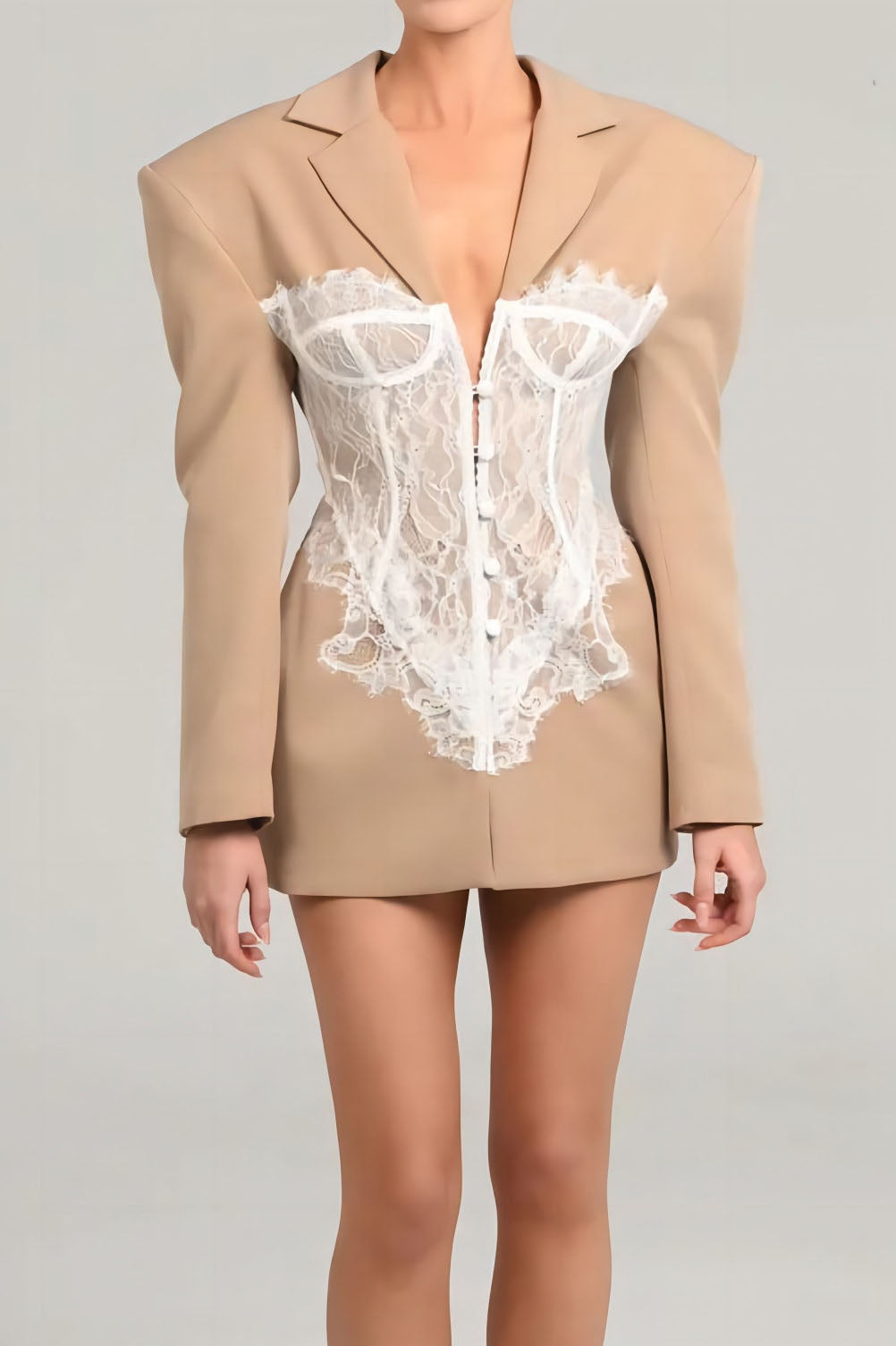 French Lace Cinch Blazer Mini Dress