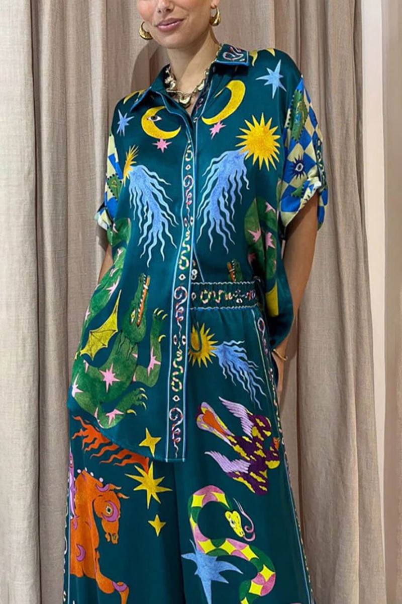 Jedinečná sada kalhot s elastickým pasem s kapsami a širokými nohavicemi